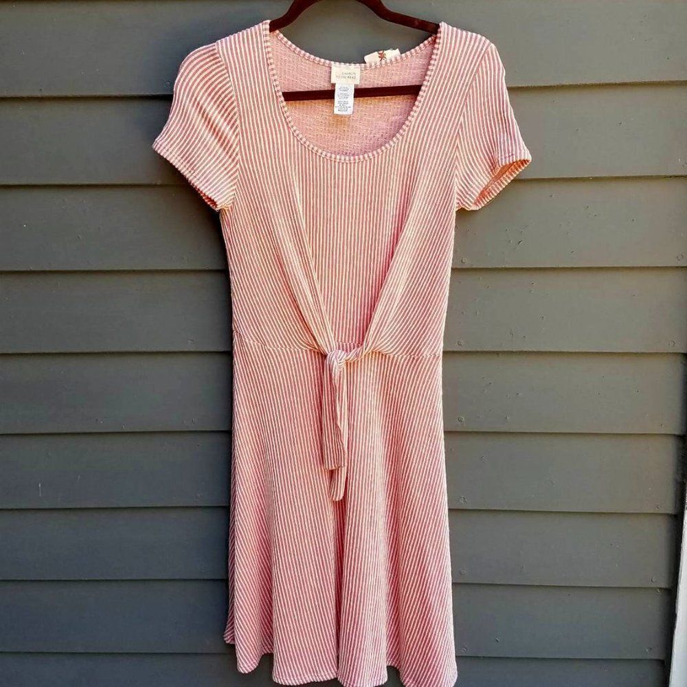 Cute Peachy Pink Stripe Caution to the Wind Tie Dress size Medium
